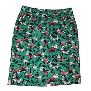 J. Crew Pencil Skirt Womens 6 Green Pink Floral Woven Cotton Cottagecore Preppy